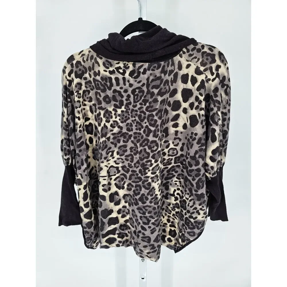 Vintage Fever Womens Sz L Cowl Neck Slouchy Knit Top Leopard Print Batwing - Picture 4 of 4